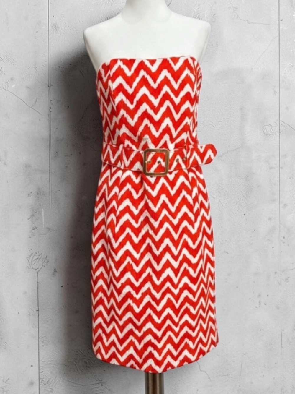 Vintage Milly New With Tags Strapless Seersucker Chevron Belted Dress Size 10